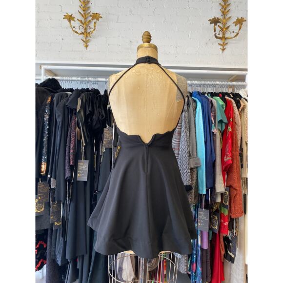 vintage y2k backless black mini dress x-small halter mock neck scalloped jersey - Picture 8 of 9